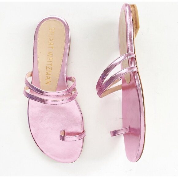 Stuart Weitzman Pink Metallic Leonita Slide Sandals Size 7 - Picture 7 of 7
